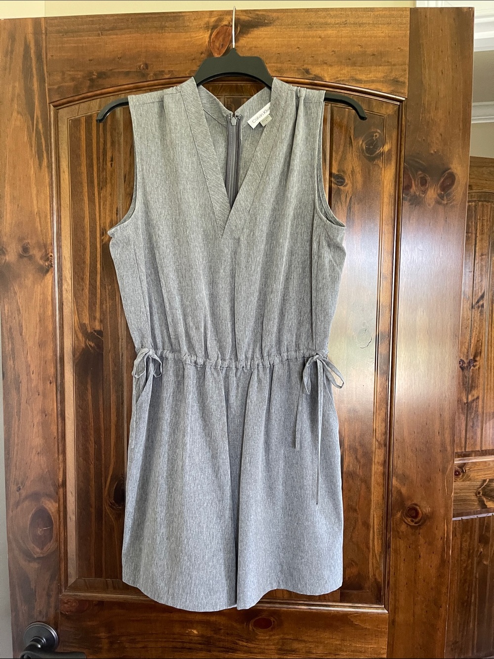 Calvin Klein Gray Sleeveless V-Neck Drawstring Waist Dress